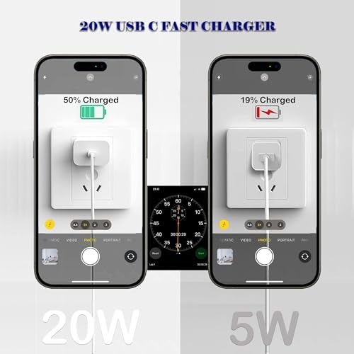 Dual 20 W Fast Charge USB-C Power Adapter Set – High-Efficiency Charger for i Phone 16, 15 Pro, i Pad Pro, Galaxy & Android Devices – Includes 6 ft USB-C to C Cable for Ultimate Flexibility – Universal Compatibility for Rapid Charging on the Go