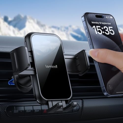Lamicall 2025 Car Phone Holder with Wider Clamp & Metal Hook – Enhanced Air Vent Mount for Thick Case Compatibility, 360-Degree Rotation, Easy Installation, Dark Grey Finish for Ultimate Hands-Free Navigation and Safety
