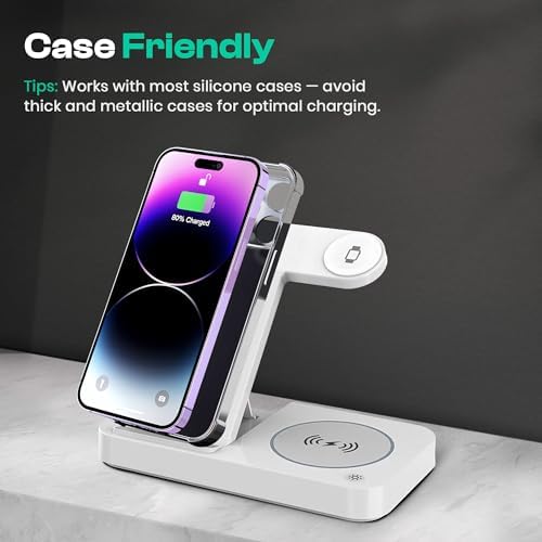 Ultimate 4-in-1 Wireless Charging Station for i Phone, Apple Watch, and Air Pods – Fast Qi-Certified Dock with Foldable Design, Extra USB Port, and Sleek Black Finish for Enhanced Device Organization and Efficiency