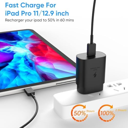 Rapid 25 W USB-C Wall Charger for Samsung Galaxy Devices – High-Speed Type-C Power Adapter with 6.6 ft Extended Charging Cable for Ultimate Flexibility and Device Compatibility – Ideal for S24 Series, S23 Ultra, S22, S21, S20, and Note Lineup
