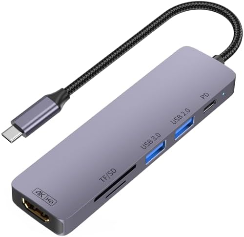 Elevate Your Tech Game with the Jadebones 6-in-1 USB-C Hub: Ultimate 100 W Power Delivery, Dual USB-A Ports, SD/TF Card Reader & 4 K HDMI Adapter for Mac Book & Laptops – Compact High-Speed Solution for Effortless Productivity and Media Enjoyment