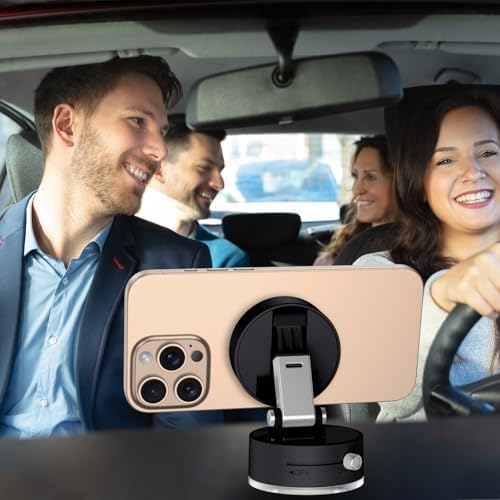 DUEDUE Universal Foldable Magnetic Suction Phone Holder – 2025 Model with Double-Sided Vacuum Adsorption for Reliable Stability and Adjustable Viewing – Ideal Car Phone Mount for All Devices (Sleek Black Finish) – Elevate Hands-Free Convenience and Enhance Driving Safety