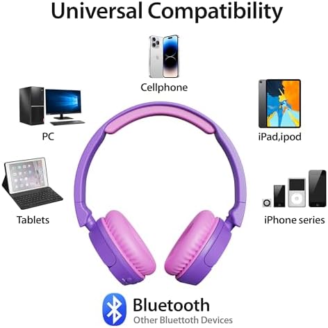 Contixo KB-5 Safe Listening Bluetooth Headphones for Kids – Foldable Over-Ear Design with 85 d B Volume Limiting – Stylish Pink & Blue Headphones for Comfortable Listening – Effortless Wireless Pairing with All Devices for Young Music Enthusiasts