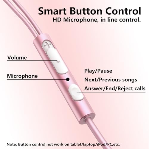 Stylish Rose Gold USB C Earbuds – Premium In-Ear Headphones with Superior Stereo Bass and Built-in Microphone for i Phone 15, Samsung, and Google Pixel – Ergonomic Design with Convenient Volume Control for Unmatched Comfort and Everyday Audio Excellence