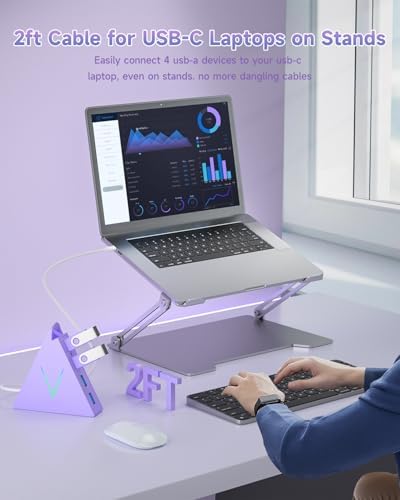 Elevate Your Connectivity with the Stylish Pink USB C Hub – 4 USB 3.0 Ports and 2 FT Extension Cables for Seamless Integration with i Pad Pro, Mac Book Pro, Surface & More – Ultimate Performance Meets Chic Design!