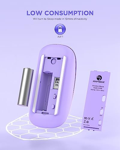 Sleek Purple Wireless Bluetooth Mouse – Effortless Dual Connectivity, 1600 DPI Precision, Whisper-Quiet Clicks, Long Battery Life for Enhanced Productivity and Versatile Device Compatibility