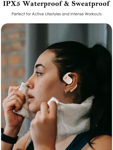 Unleash Your Audio Adventure with Open Ear Wireless Bluetooth Earbuds – 28 Hours of Playtime, Ultra-Lightweight Design, and Immersive Stereo Sound for Active Lifestyles, IPX5 Sweat-Resistant Technology, Enhanced Device Compatibility, and Quick Charge Case for Effortless Listening