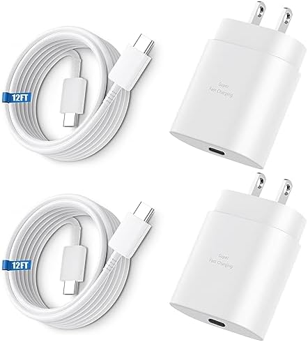 High-Speed 25 W Type C Wall Charger for Samsung Galaxy S25 Series – Includes Dual 10 FT USB-C Cables for Enhanced Flexibility and Safety – Lightning-Fast Charging with Compact Design for Travel Enthusiasts and Everyday Users