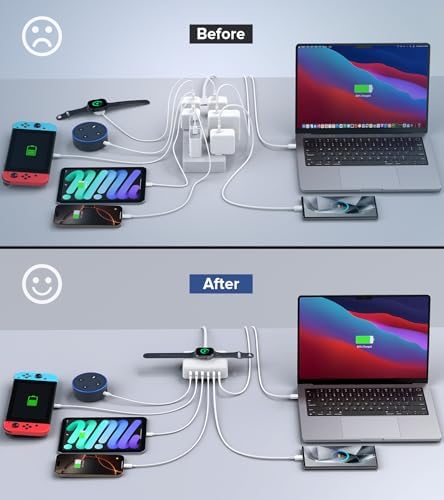 170 W USB C Multi-Device Charging Station – Ultra-Fast Travel Charger for i Phone 16/15/14/13/12, Apple Watch Ultra/SE, Air Pods, Mac Book Pro/Air, i Pad – Compact, High-Performance Power Hub for On-the-Go Efficiency and Seamless Connectivity