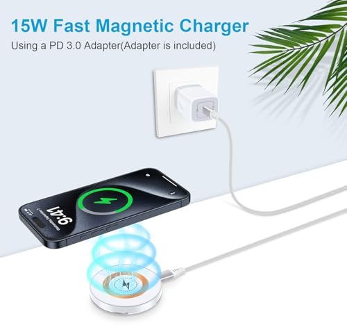 SIXSIM 15 W Magnetic Wireless Charging Pad with 20 W PD3.0 Adapter – Fast & Reliable Charger for Galaxy S25 Series, i Phone 16/15 Pro Max, and Google Pixel 9/8 Pro – Compact & Portable Design for Effortless Charging Anywhere, Supports Through-Case Charging Up to 5 mm – Enhanced Safety Features with Fire-Resistant ABS Material – Ideal for On-the-Go Charging Solutions – Includes 3 ft USB-C to USB-C Cable for Instant Power Connectivity – Elevate Your Charging Experience with Superior Magnetic Attraction and Versatile Compatibility for All Wireless-Charging-Enabled Devices – Perfect for Home, Office, or Travel Use – 24/7 Customer Support for a Hassle-Free Purchase Experience