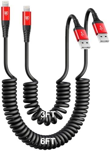 Premium Coiled Lightning Charger Cable for i Phone – 2 Pack (3 FT & 6 FT) – Apple MFi Certified High-Speed Charging & Data Transfer – Compatible with i Phone 14/13/12/11 Pro Max/XS/XR/XS/X/8/7/Plus/6 S, i Pad, and i Pod – Tangle-Free Black Design for Ultimate Portability and Reliability