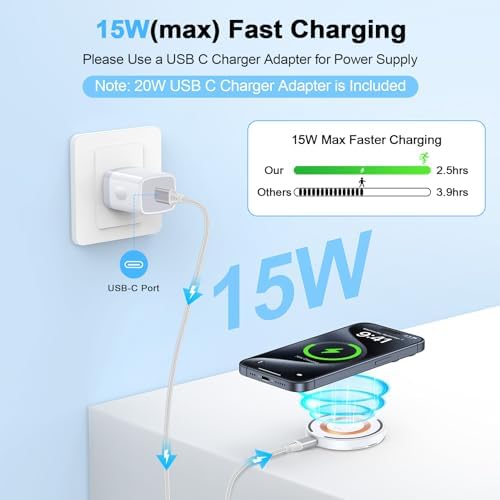Revolutionary Magnetic Wireless Charging Pad – 15 W Fast Charger for i Phone 12-15, Samsung Galaxy S20-S24, and Google Pixel 6-8 Pro – Includes 20 W USB-C Power Adapter – Ultimate Efficiency and Compatibility for Modern Devices – Sleek & Portable Design for Effortless Charging – Say Goodbye to Cords with Secure Magnetic Connection – Enhanced Safety Features for Overheat & Overcharge Protection – Elevate Your Charging Experience with Cutting-Edge Technology and Unmatched Versatility