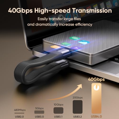 USB 4.0 Date Cable Portable Keychain 0.42ft, 240W 5A Fast Charging USB C Cable, 40Gbps Data Transfer, 8K 60Hz Video Display for iPhone 16 15 Pro Max, iPad, Thunderbolt 4/3, Hub, External SSD (Black) – Enhanced Compatibility and Speed