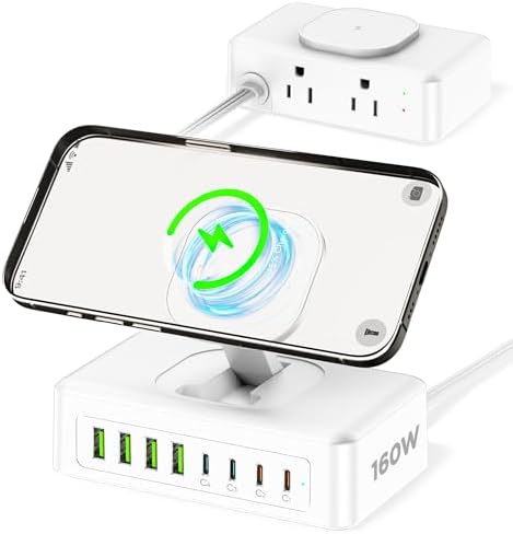 11-in-1 USB C Power Strip Charging Hub by ACOZVIN – 115 W Multi-Device Fast Charger with 2 AC Outlets, 4 USB-A & 4 USB-C Ports, 5 FT Flat Plug Cord for Mac Book, i Phone 16/15/14 – Ideal Desktop Solution for Home & Office Power Needs