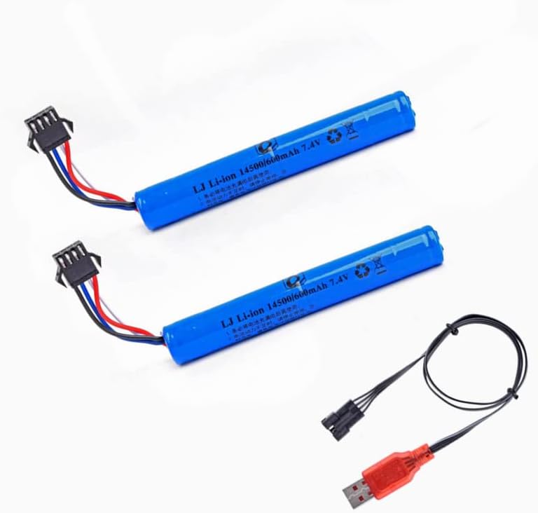 High-Performance CBB 7.4 V 600 m Ah Li-ion Battery with SM-4 P Plug & USB Charger – Ultimate Power Solution for Airsoft Guns & Gel Blasters, Extended Playtime, and Superior Compatibility
