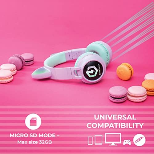 Kid-Friendly Bluetooth Headphones with LED Lights – Safe 85 d B Volume Limit for Young Ears, Foldable Design for Travel Ease, Micro SD Card Playback, Integrated Mic for Calls – Perfect Wireless Audio for Kids’ Adventures and Learning
