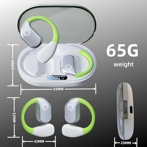 OWS M82 Open Ear Wireless Earbuds – Cutting-Edge Bluetooth 5.3 with 55-Hour Battery Life for Extended Enjoyment, Powerful Deep Bass for Music Lovers, Ergonomic Over-Ear Fit with Secure Earhooks for Active Lifestyles, Advanced ENC Noise-Canceling Mic for Crystal Clear Conversations, Perfect for Fitness and Outdoor Enthusiasts (White) – Elevate Your Listening Experience with Superior Comfort and Premium Sound Quality