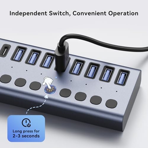 Unleash Your Productivity with the ACASIS 10-Port USB C Hub – Ultra-Fast 10 Gbps Data Transfer, 60 W Power Adapter, Individual Port Control, and Stylish Aluminum Build for Seamless Multi-Device Connectivity in Any Professional Environment