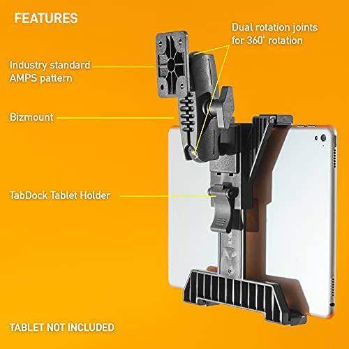 Heavy-Duty Drill Base Tablet Holder for 7″-10″ Devices – i BOLT Tab Dock Bizmount AMPs – Optimal Solution for Commercial Vehicles & Work Environments – Adjustable 1″ Ball Joint for Maximum Flexibility & Stability – Boost Efficiency with Reliable, Hands-Free Tablet Positioning
