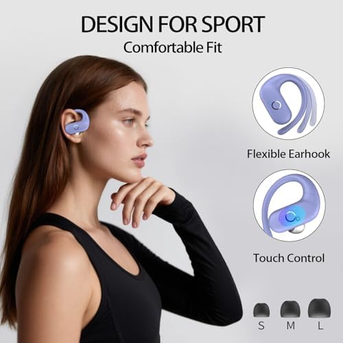 Revolutionary Bluetooth 5.3 Wireless Earbuds – Ultra-Lightweight Noise-Cancelling Headphones with Deep Bass for Sports Enthusiasts – Waterproof Design with Secure Ear Hooks for Running, Biking, and Climbing – Unmatched 60 Hours Playtime in Sleek Black Finish