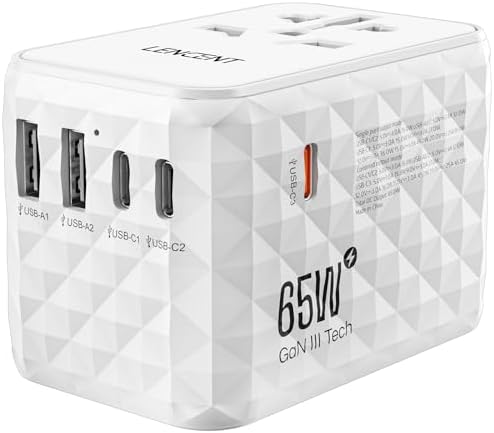 85 W Universal Travel Power Adapter with Retractable USB-C Cable – Optimal Fast Charging Hub for Global Use, Featuring 4 Ports for Seamless Connectivity in US, EU, UK & Beyond, Engineered for On-the-Go Professionals Seeking Efficiency and Versatility