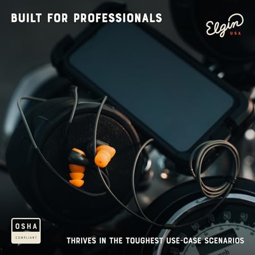 Elgin Rumble Industrial Earplug Headphones – OSHA Compliant Noise-Isolating In-Ear Earbuds with 27 d B NRR, Waterproof IP67 Rating, Integrated Mic for Hands-Free Calls, 3.5 mm Jack for Universal Device Compatibility – Premium Hearing Protection for Noisy Work Environments