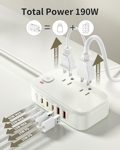 Effortless Power: 65 W USB Charging Station with Surge Protection – 5 FT Flat Extension Cord for Travel, Home, Office & School – Multi-Device Charging Hub for Fast, Safe Energy Delivery – Lightweight & Compact Design for Ultimate Portability