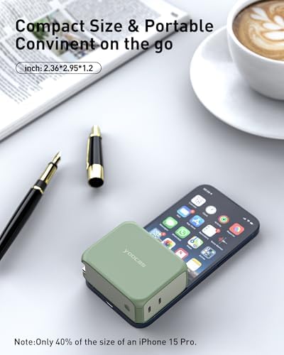2-in-1 Hybrid Power Bank & Ga N Charger | 5000 m Ah Portable Fast Charging Solution | 20 W USB-C Dual Ports for Mac Book, Dell, i Phone, Samsung, Switch | Stylish Lake Azure & Goose Yellow Design | Ultimate Device Compatibility & Efficiency