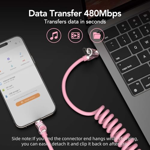 Universal 4-in-1 Coiled USB Charging Cable for Fast 240 W Power Delivery – Multi-Device Compatibility for i Phone 16/15/14/13, i Pad, Samsung, Mac Book, and More – Tangle-Free 6 Ft Design for Effortless Charging Anywhere – Elevate Your Charging Efficiency with Enhanced Durability