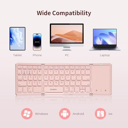 Portable Tri-Fold Bluetooth Keyboard with Touchpad – Rechargeable Multi-Device Wireless Companion for Laptops, i Pads, and Smartphones – Perfect Travel Accessory for Windows, i OS & Android Users – Enhance Your On-the-Go Productivity