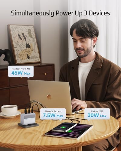 High-Power 100 W USB-C Wall Charger – CUKTECH 3-Port GAN Fast Charging Hub for Mac Book, i Phone, Galaxy & More – Efficient PD3.1 Cable Included for Rapid Multi-Device Power Delivery and Optimal Heat Management