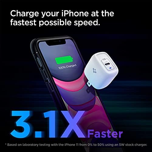 Spigen 40 W Dual USB-C Wall Charger with Ga N Technology – Fast Charging for i Phone 15 Pro Max, Mac Book Air & Galaxy Z Flip 5 | Compact, Foldable Design for On-the-Go Convenience | Dual 30 W Output for Simultaneous Device Charging | Optimal Efficiency & Durability for Modern Tech Users