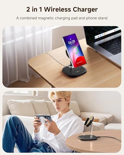 Detachable Magnetic Charging Station for Samsung Galaxy S25/S24/S23/S22/Z Flip7/Z Fold7 & i Phone 16/15/14/13/12 – Fast Wireless Charger with Mag Safe Compatibility, Compact Design for Home & On-the-Go Convenience, Swan Scout 506 SM