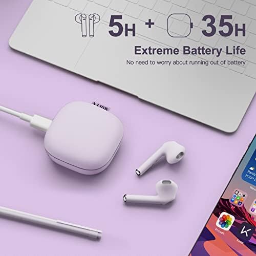 Unleash Your Potential with MOEEN Wireless Earbuds – Advanced Bluetooth 5.0 Headphones Offering 35 Hours Total Playtime, Quick USB-C Charging, IPX5 Waterproof Protection for Active Lifestyles, and Eye-Catching Purple Design for Style and Comfort