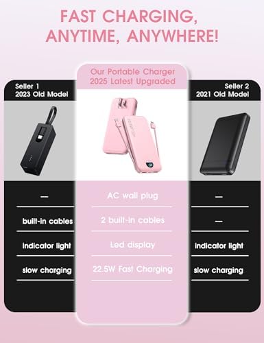 Ultra-Fast Portable Phone Charger with 12000 m Ah Capacity – All-in-One Power Bank with Integrated Cables, Wall Plug, and LED Display for i Phone, i Pad, Samsung – Essential Travel Companion for Uninterrupted Connectivity