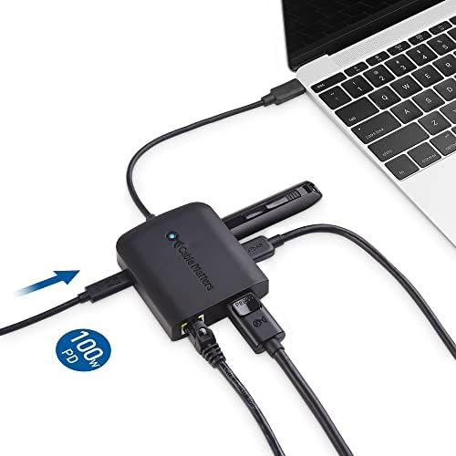 Maximize Productivity with Cable Matters USB C Hub – 4 K@240 Hz Display Port Adapter for Mac Book Pro, 100 W Power Delivery, Dual USB Ports, and Stable Ethernet Connectivity – Thunderbolt 3 & 4 Compatible for High-Performance Workspaces