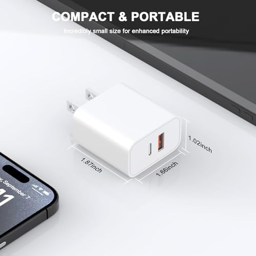 Ultimate i Phone 15 Fast Charge Bundle: 20 W Dual-Port USB-C Wall Charger with 10 FT Cable – Rapid Power Delivery & Quick Charge for i Phone 15, i Pad Pro, Air, Mini – Ideal for Travel & Dual Device Charging Convenience