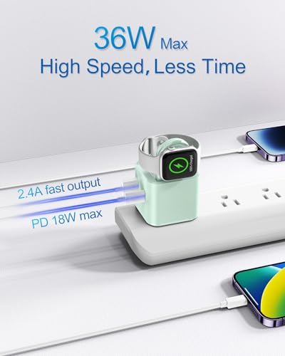 36 W Fast Charging Block for Apple Devices – Dual Port Wall Charger with Built-in Apple Watch Dock, Foldable Design for i Phone & Air Pods – Ultimate Compatibility and Portability for On-the-Go Users