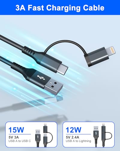 Revolutionary 2-in-1 Coiled USB to USB C and Lightning Charging Cable – 3 A Fast Charging & Data Sync for i Phone 15 Plus, 14, 13, 12, 11 Pro/Max & USB-C Android Smartphones – MFi Certified, Enhanced Durability, Perfect for Apple Car Play & Android Auto Integration