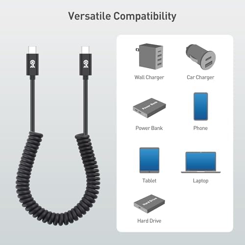 Cable Matters 2-Pack Coiled USB C to USB C Cable 1-4 Feet, Up to [60W Charging, 480Mbps Data Transfer] Compatible with Apple CarPlay, Android Auto, USBC Charger Cable for iPhone 16/15, Galaxy S24 – Enhanced Compatibility and Speed