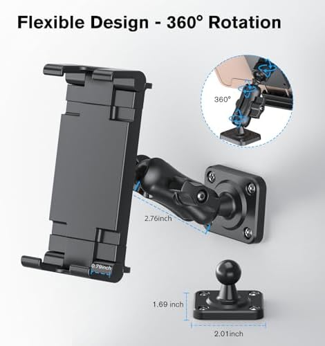PLDHPRO Heavy Duty Adjustable Tablet Holder Mount for Vehicles and Workstations – Universal Drill Base Compatible with i Pad, i Phone, Surface, Kindle, Samsung Galaxy Tab (5.1-15.6 inch) – Maximum Stability for Safe Navigation and Easy Access in Trucks, Desks, and Kitchens