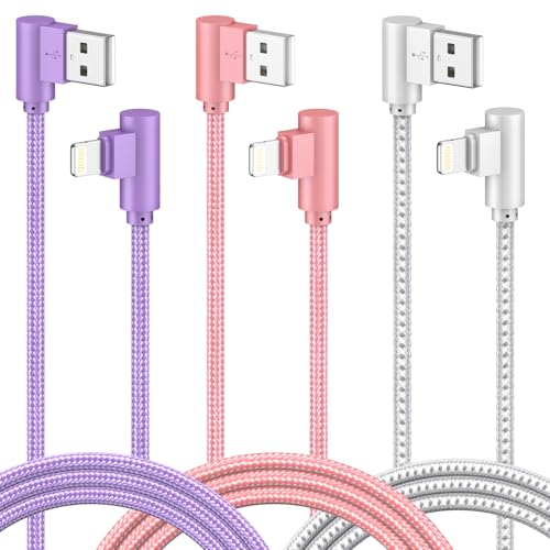 Premium 10 FT Nylon Braided i Phone Charger 3-Pack – MFi Certified USB A to Lightning Cables with 90-Degree Connector Design for Effortless Charging Compatibility with i Phone 14/13/12/11/X/Max/8/7/6/6 S/5/5 S/SE/Plus/i Pad – Fast Charging & Durable Performance for Everyday Use