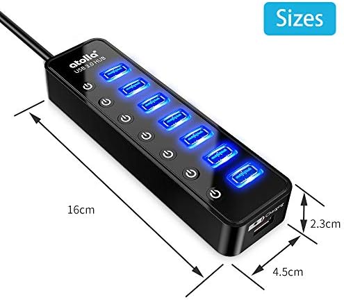 Atolla 7-Port USB Hub 3.0 with Individual Power Control, Smart Charging Port, and High-Speed Data Transfer – Essential USB Splitter for Mac Book, Mac Pro, and Multi-Device Connectivity Solutions