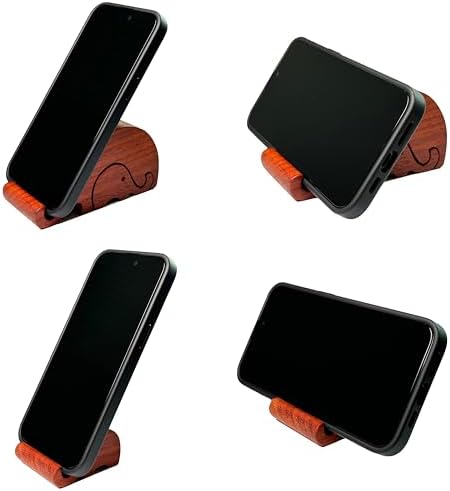 Elegant Natural Originally Handmade Creative Rosewood Cell Phone Stands Set, Elephants Mom and Babe, Portable Holder for Mobile Phones and Pads – Enhanced Compatibility and Speed