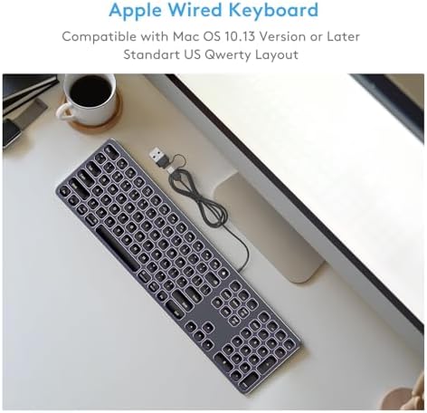 Sleek White Aluminum Backlit Keyboard for Apple Mac – USB-A & USB-C Wired with Numeric Keypad, Effortless Plug-N-Play Setup for i Mac, Mac mini & Mac Book Users – Enhance Productivity & Style with Premium Build and Low-Light Typing Comfort