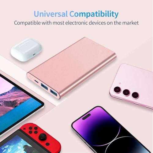 High-Capacity 12000 m Ah Portable Power Bank – Fast Charging USB-C Battery Pack for i Phone 15/14/13/12/11 Pro Max, i Pad, Samsung & Android – Stylish E-Mint & Pink Design with 3 A Quick Charge Technology for On-the-Go Convenience