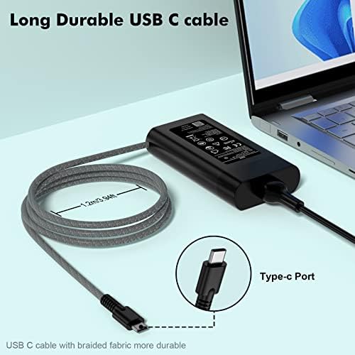 Ultra-Fast HP 65 W USB-C Laptop Charger – Compact Replacement for Spectre x360, Envy, Chromebook & More – Lightweight Braided Power Adapter with Intelligent Safety Features – Versatile Compatibility & Reliable Fast Charging for Home, Travel, and Work