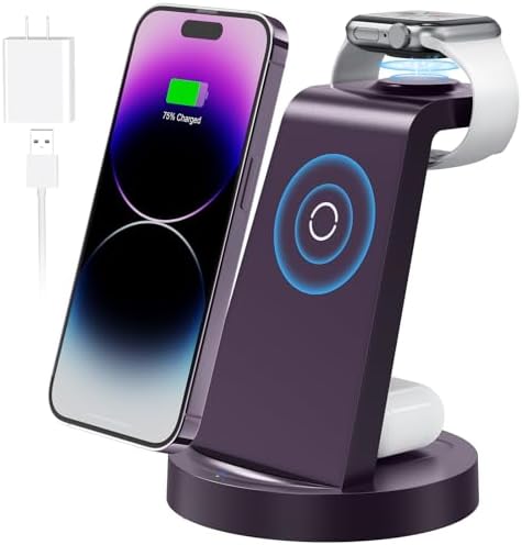 All-in-One 3-in-1 Wireless Charging Station for Apple Devices – Fast Charger Dock for i Phone 11-16 Pro Max, Apple Watch & Air Pods – Sleek, Compact Design with Enhanced Compatibility and Speed for Effortless Power Management