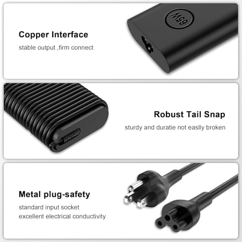 Efficient 65 W USB-C Charger for Dell Latitude, XPS, and Chromebook Models – Rapid Charging, Universal Compatibility, and Travel-Friendly Design for Maximum Portability and Performance