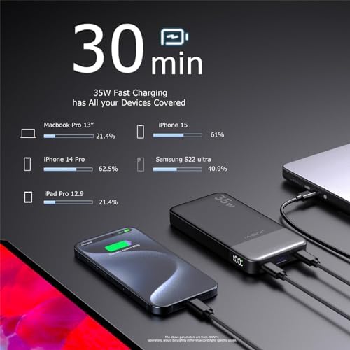 Compact 10000 m Ah Fast Charging Power Bank – 35 W Portable Charger with PD 3.0 & QC 4.0 – Lightweight Type-C & USB-A Compatible Battery Pack for i Phone, Samsung, i Pad – Ultimate Solution for On-the-Go Charging Efficiency